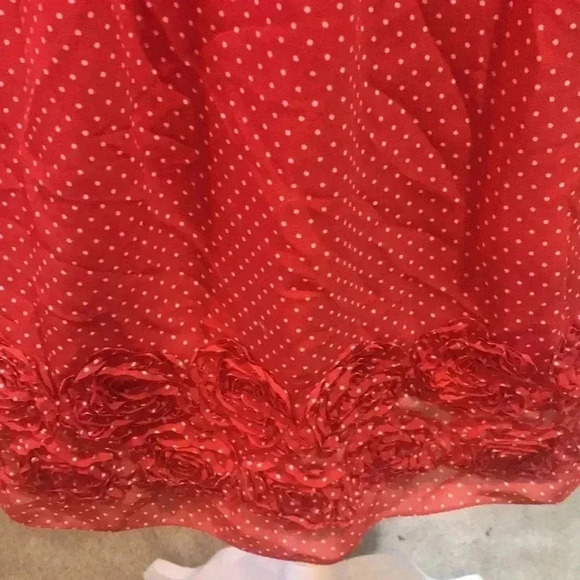 Max Studio Mini Polka Dot Ruffled Elastic Waist w/Flowers along Hem Midi Dress-M - Picture 7 of 10